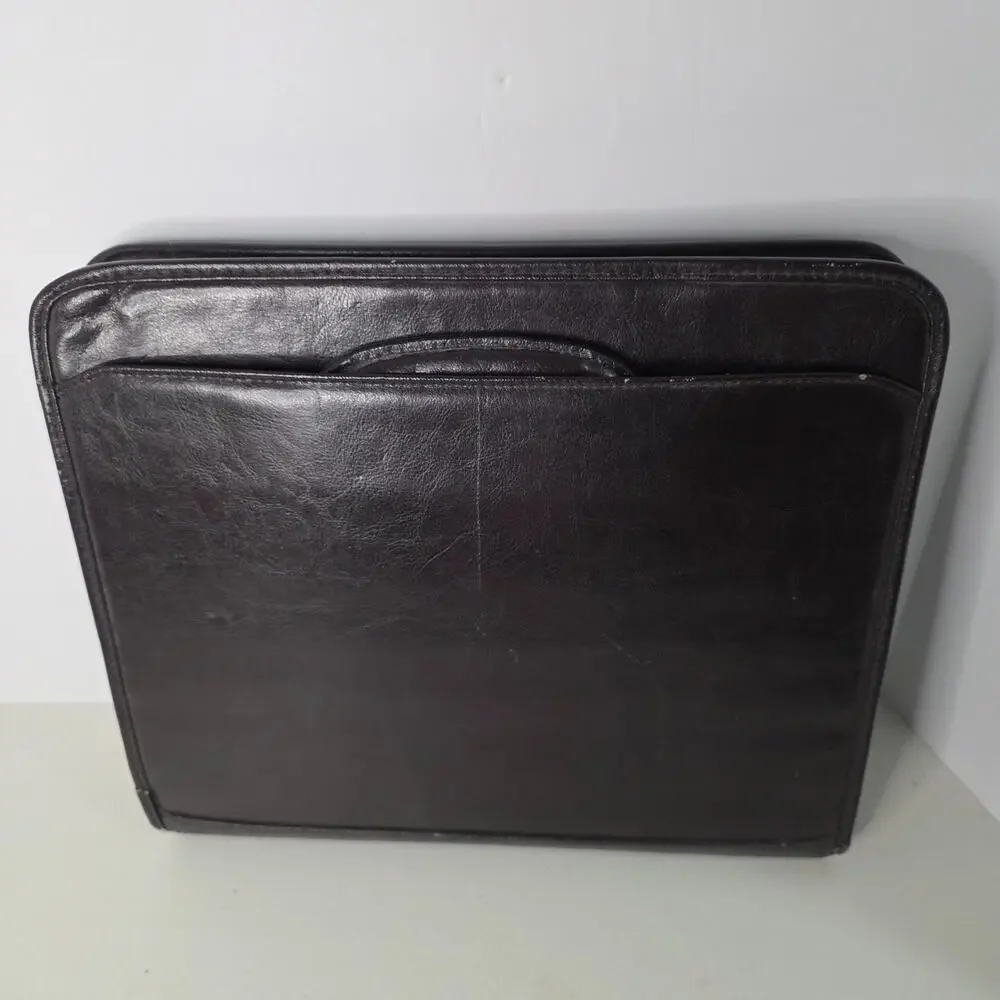 Black Leather Zip Portfolio Organizer 3 Ring Binder Padfolio Briefcase Handles